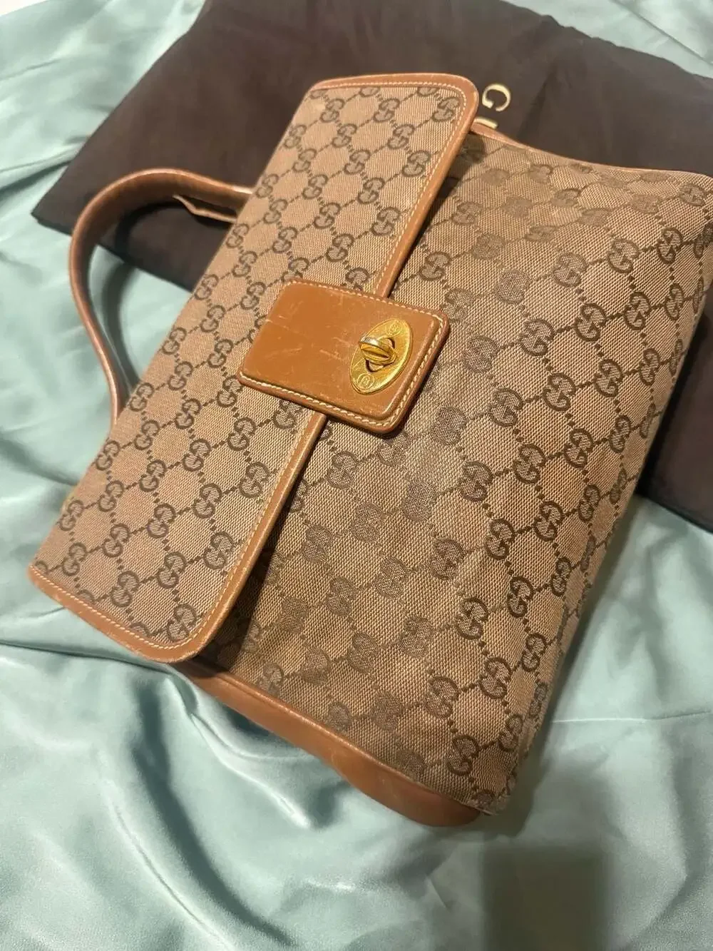 Vintage Gucci Monogram Brown Leather Top Handle Handbag 000.101.0274